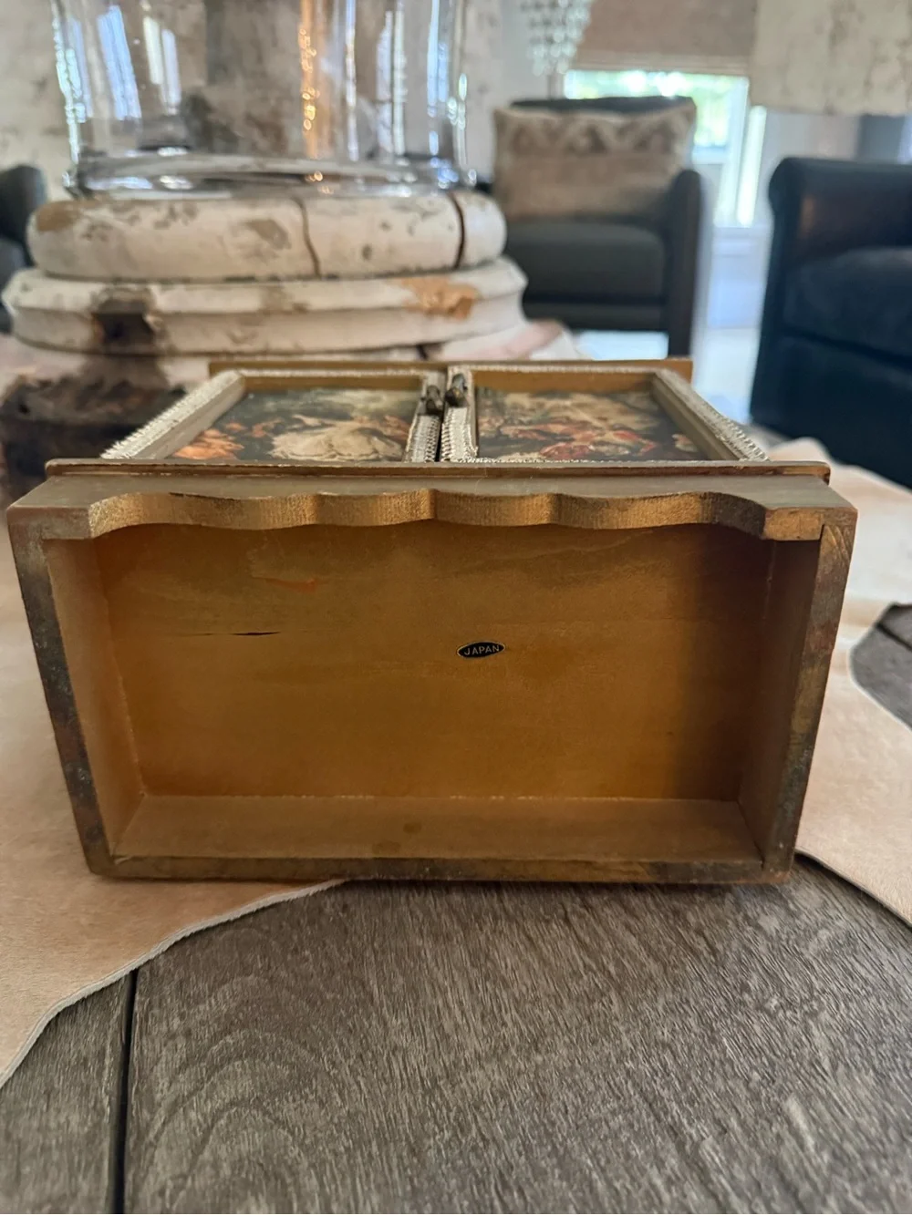 Vintage Gold Decorative Jewelry Box Chest with  Renaissance Style Art Panels